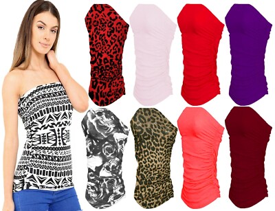  Trägerloses gerafftes ärmelloses Damen-Bandeau-Top mit Boob-Röhre UK-Größen