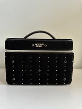 VICTORIA'S SECRET Black Velvet Gold Studded Hard Runway Vanity Train Case READ