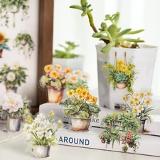 25Pcs Potted Plants PET Stickers Journal Planner Collage DIY Scrapbooking Crafts