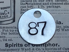 Number 87 Tag Aluminum Metal Numbered Keychain Stamped Token Fob Check