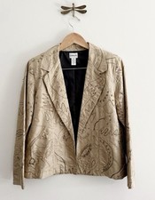 Vintage Tan Silk Embroidered  Beaded Paisley Floral Blazer Jacket Medium