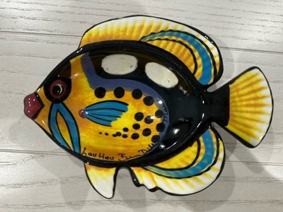 VTG Ben Diller Maui Hand Painted Fish Dish 6  Pottery Ceramic Trinket Dish