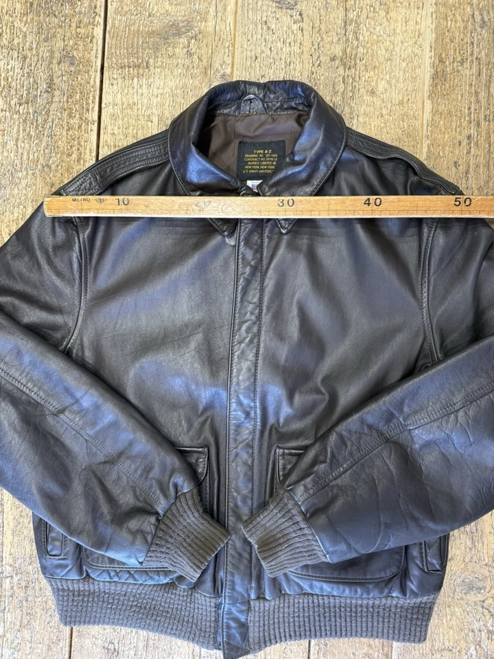 Avirex Type A2 Flight Jacket Made USA Leather Tg 44 Army Air Forces Brown 80’s - Imagen 3 de 4
