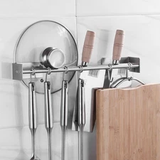Multifunctional Pot Lid Rack Wall Utensil Hanger for Kitchen Double Bar Pan