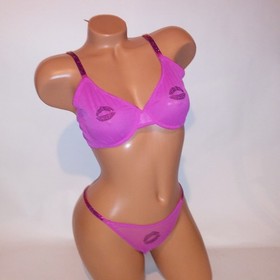 Victoria Secret Bra Set 36C Unlined Demi Medium Thong Panty Pink Shine Strap New