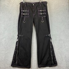 Tripp NYC Black Pants Jr 13 Purple Stitch Chain Flare Gothic Punk Emo Y2k 36x31