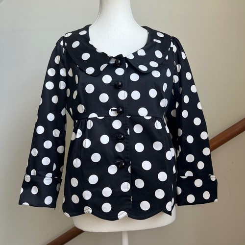 Betsey Johnson, Vintage Betsey Johnson Polka Dot Jacket Black White Scalloped Hem Retro Twee 8