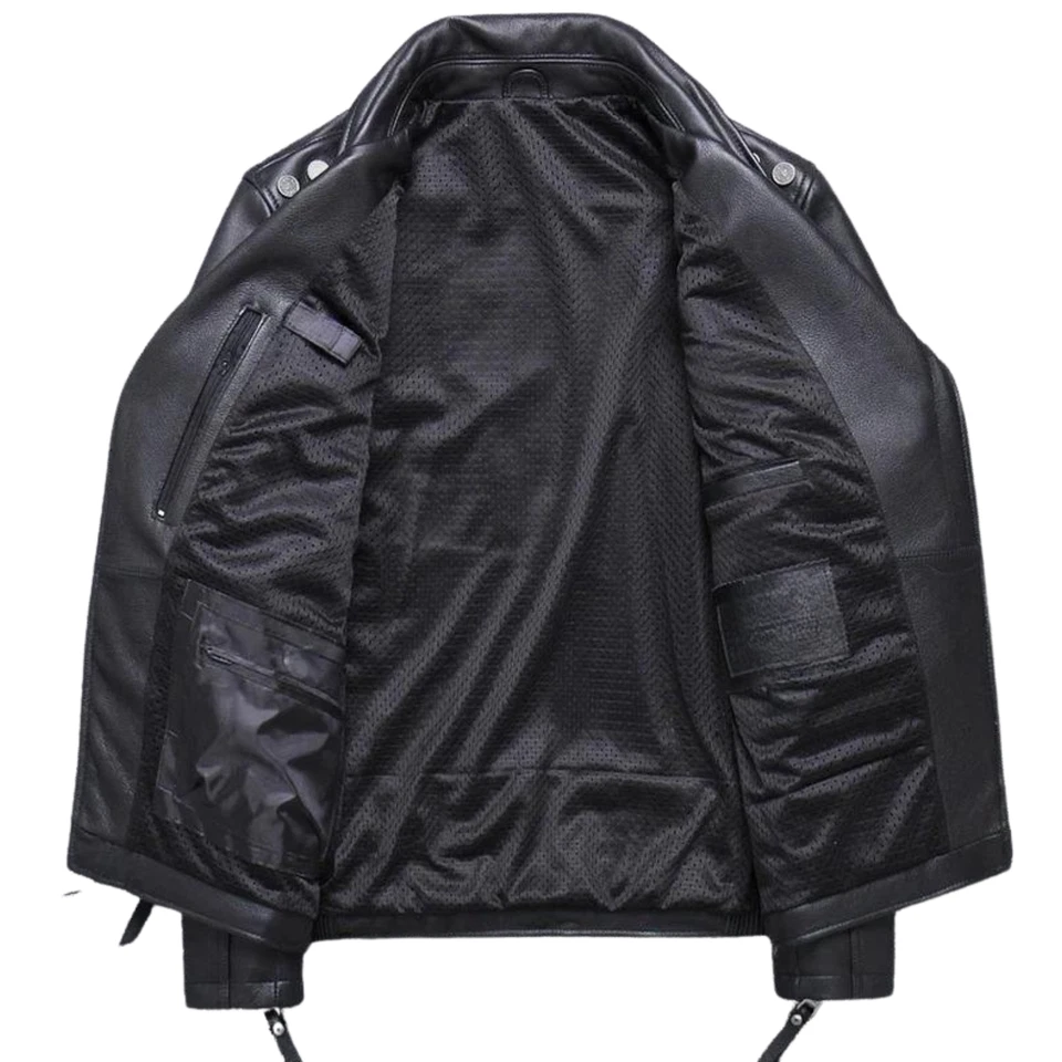 Men's Black Motorcycle Leather Jacket Classic Biker Style Real Leather Wear - Image 3 of 4