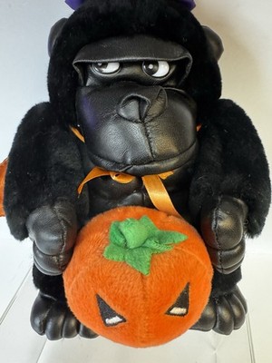 Halloween Plush 7.5  Gorilla Monkey  Jack O'Lantern Purple Spider Cape Halloween