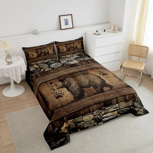 Hunting Bear Comforter Set Jungle Wild Animal Bedding Sets Queen Color 43 - Image 3 of 4