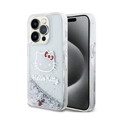 Hello Kitty Liquid Glitter Charms Kitty Head - iPhone 15 Pro Hülle (Silber)