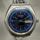 Seiko Automatic Watch Men 39mm Blue Dial Silver Tone Daydate 7006-7189 Runs VTG