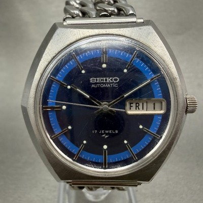Seiko Automatic Watch Men 39mm Blue Dial Silver Tone Daydate 7006