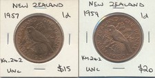 New Zealand: 1957, 1959 Penny QEII copper 1d UNC (2 Coins)