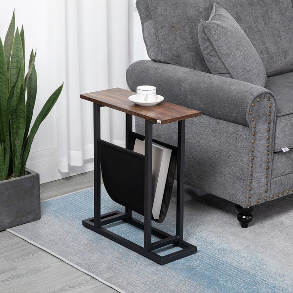 Homcom Beistelltisch Mit Stofftasche, Sofatisch, Couchtisch, Dunkelbraun-image