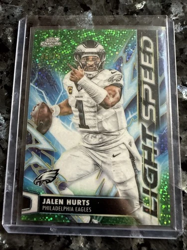 2025 Topps Chrome Cosmic Jalen Hurts LIGHTSPEED Green Stardust #10/75 COLORMATCH
