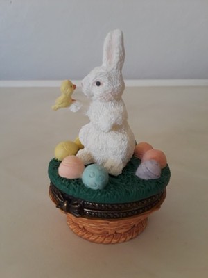 Cute Bunny Rabbit With Chick Hinged Trinket Box