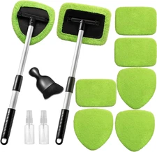 11Pcs Windshield Cleaner Tool, Car Window Cleaning Wash Kit with 6 Reusable Micr