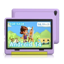 AEEZO Kids Tablet 10 inch Android 14 Tablets 8+64GB with Shockproof Dual Camera