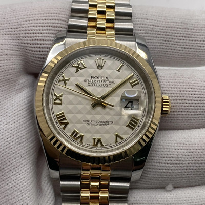 Rolex Datejust 36mm 18K Yellow Gold Steel Pyramid Dial Automatic