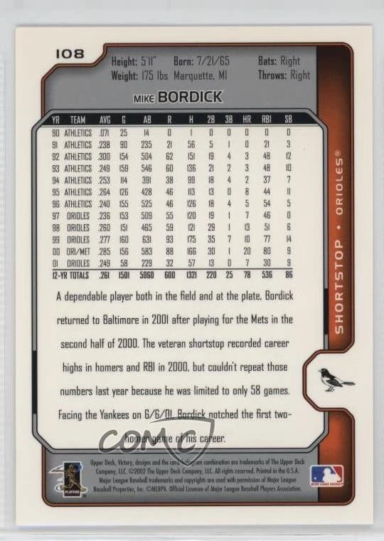 2002 Upper Deck Victory Mike Bordick #108 - Image 2 of 2