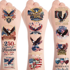 250Th Anniversary Temporary Tattoos - 8 Sheets USA 4Th of July Independence Day