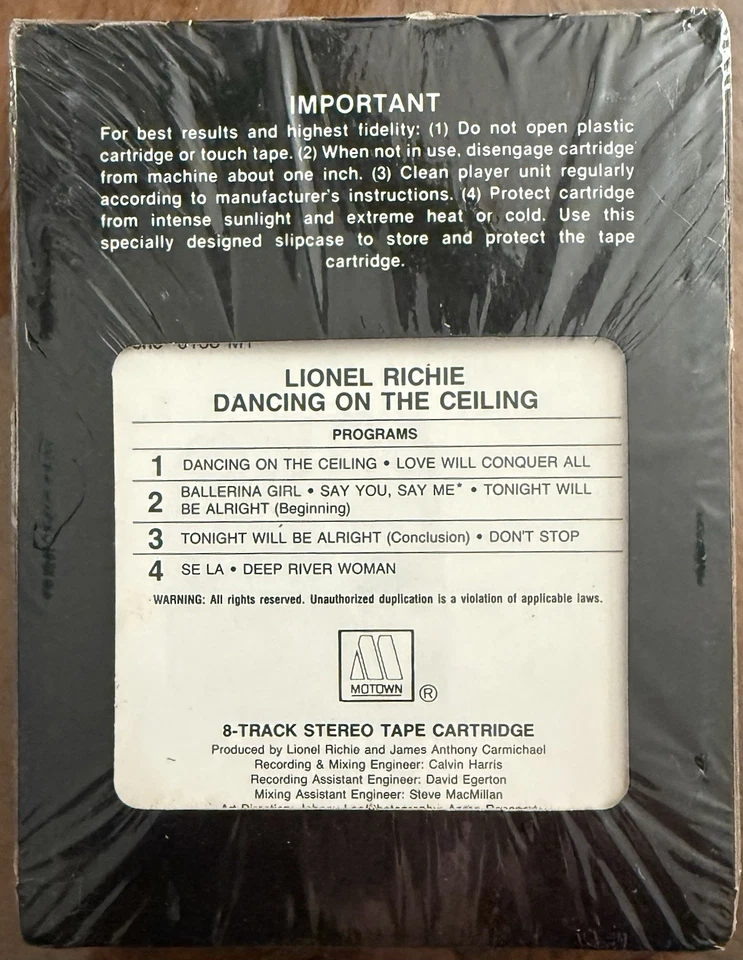 Lionel Richie - Dancing On The Ceiling - 8 Track Tape - Factory Sealed - Image 2 of 4