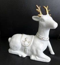 Vintage K's Collection White Gloss Ceramic Deer Gold Accents hand decorated 5.5"