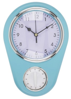 Retro Küchen-Wanduhr Vintage Kitchen TIME mit 60-Minuten Küchentimer Hellblau
