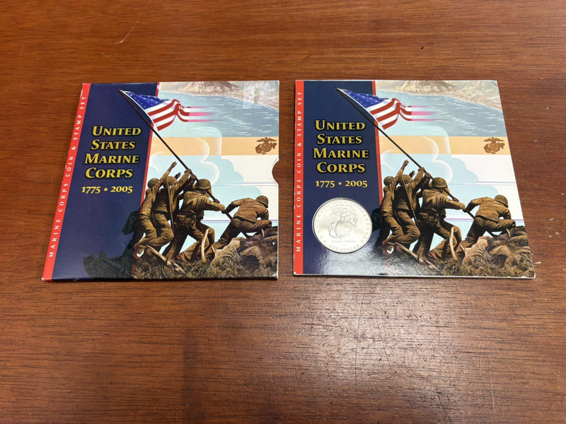 2005 Marine Corps 250th Silver Dollar UNC Coin & Stamp Set w/ OGP
