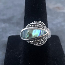 Vintage Sterling Abalone and Marcasite Ring Size 5.5-6