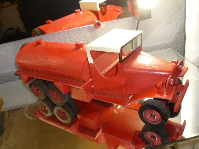 ANCIEN CAMION BOIS GMC POMPIER 40 CM 1/18 DEJOU VILAC REALISATION ARTISANALE - Photo 2/4