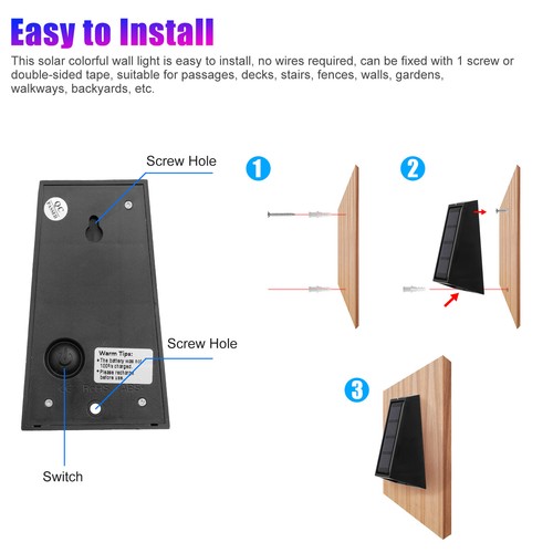 2PCS Small Solar Wall Light RGB Color Changing Waterproof Yard Garden Lamp - Picture 8 of 9