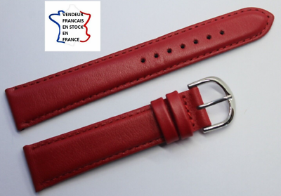 Bracelet Montre 18mm En Cuir Véritable Bordeaux - Surpiqué - Boucle Argentée - Neuf Sans étiquette