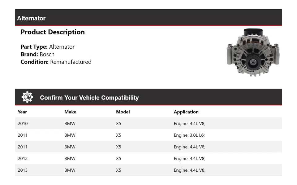 Para 2010-2013 BMW X5 Bosch Alternador (Remanufaturado) 2011 2012 - Imagem 2 de 4