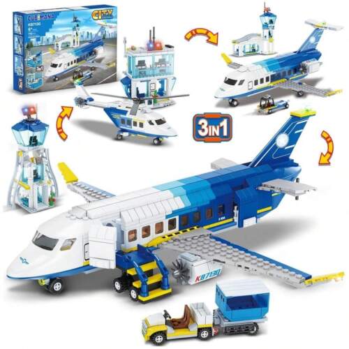 Passenger Airplane Building Block Set, 711 PCS 3 IN 1 Plane Building Blocks Kit