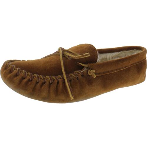 Minnetonka Mens Brown Leather Moccasin Slippers Shoes 12 Medium (D) BHFO 0787 - Picture 1 of 2