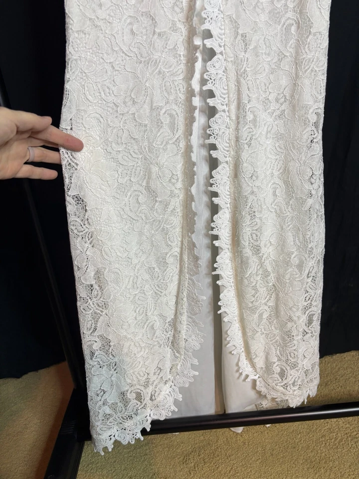 Sleeveless White Lace Sweetheart Maxi Wiggle Pencil Dress Bridal Gown Wedding M - Image 3 of 4