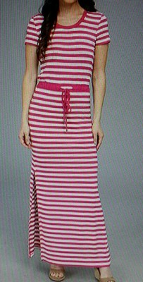 MICHAEL MICHAEL KORS BASICS RADIANT PINK STRIPED MAXI DRESS MEDIUM
