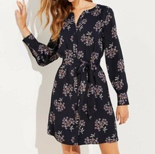 Loft Women's Anemone Floral Shirtdress In Fresh Navy Blue Color and size M NWT