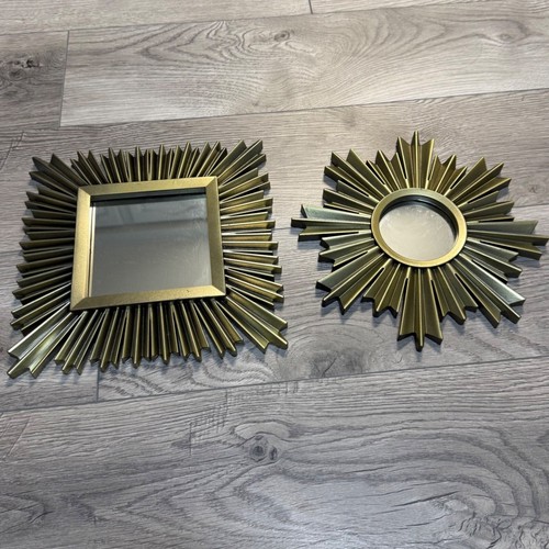 MCM Atomic Style Decorative Mirrors Set of 2 Sun Starburst Brushed Gold Tone 10" - Picture 11 of 11