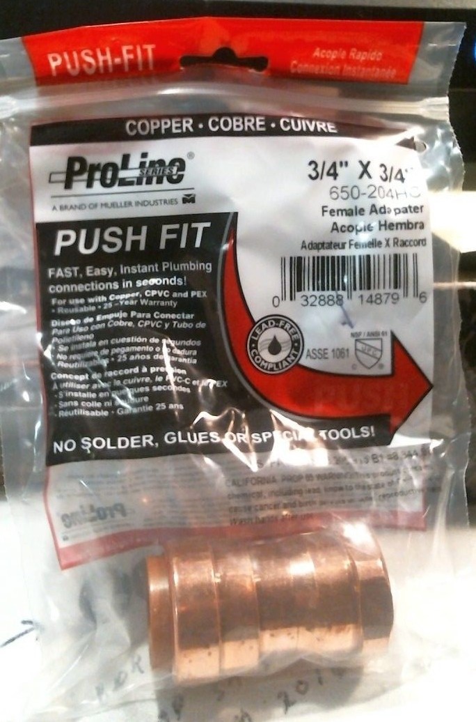 Mueller 650-204HC 3/4" x 3/4" Female Adapter Push Fit Pro-Line Copper FREE SHIP