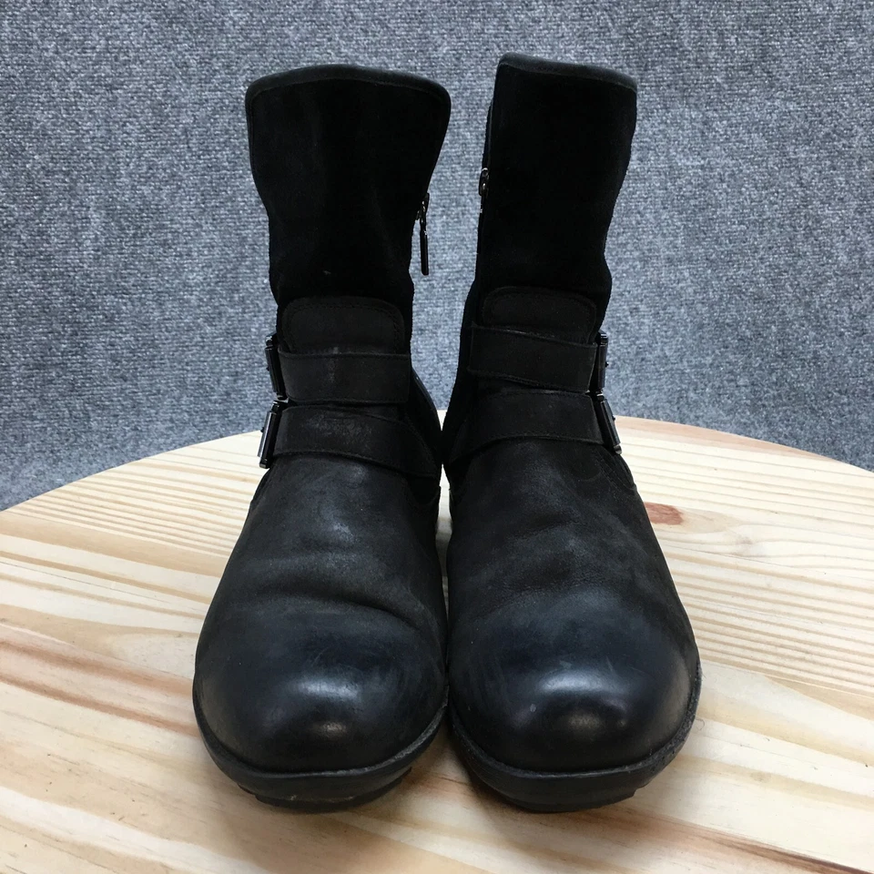 Botas Rubias Para Mujer 10 M Tula Impermeables Motociclista Cuero Negro Cómodas Tacones Bloque Foto 4 de 4