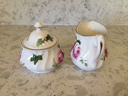 Heirloom Fine Bone China Cream And Sugar Set Roses Pattern Petite 4 oz Size - Picture 2 of 8
