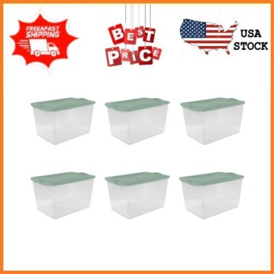 Sterilite 66 Qt. Latch Box Plastic Adult, Green Sage, Set of 6