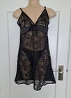 Black Negligee Thong Set Style Bella Sexy Nightwear Lingerie 2PC Gift