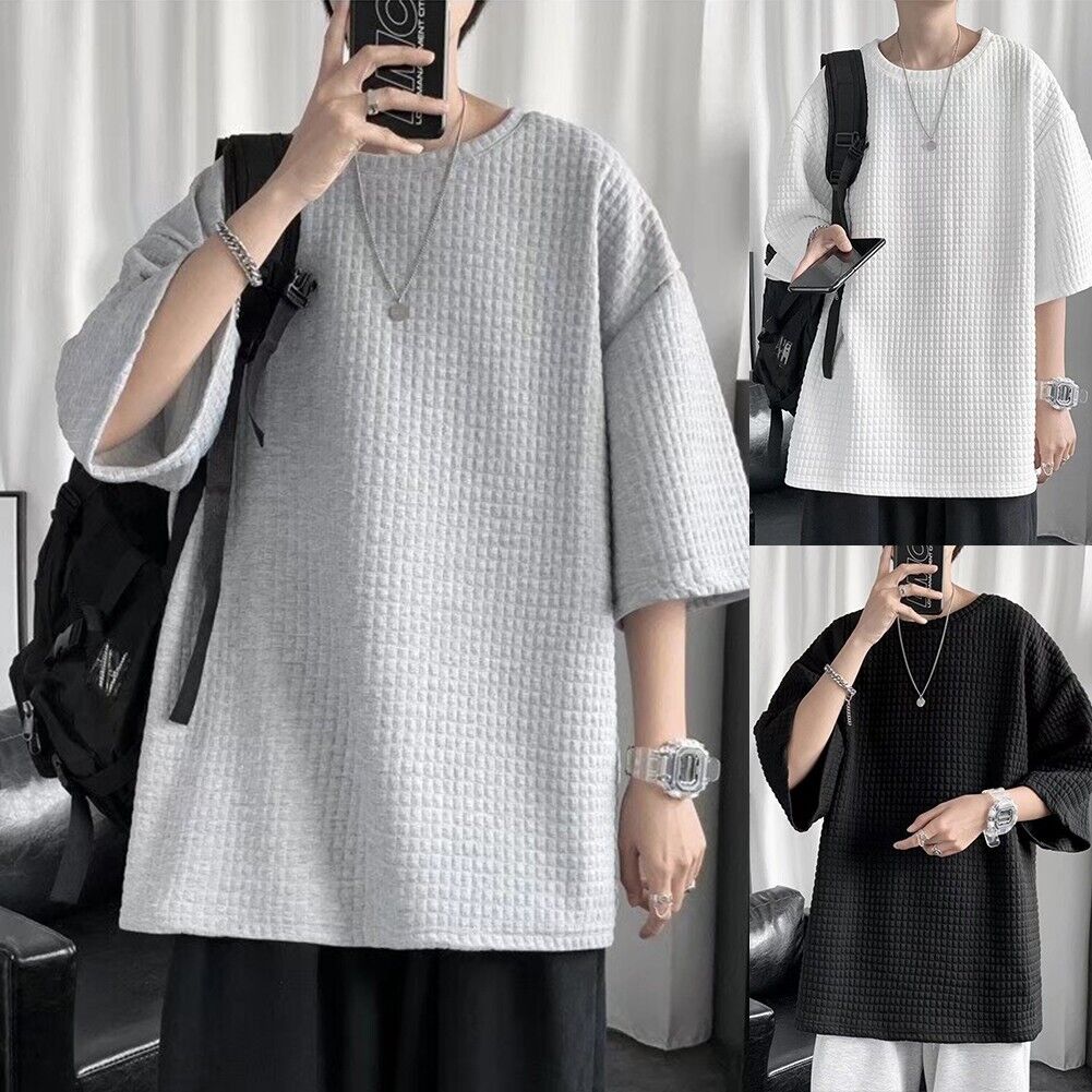 ★OY★BARCODE T-WHITE★正規品/韓国直送料込/ユニセックス/人気 Men Top Casual Five-quarter Sleeves Korean Style Regular