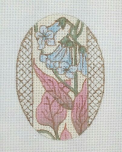 Needlepoint handpaint canvas FLORAL FILAGREE Oval flowers foilage 24m 1.25x3.25" - Picture 1 of 4