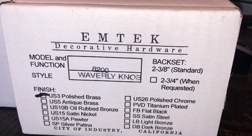 Emtek Polished Brass Waverly Knob Door Knob #8200 - Picture 3 of 3