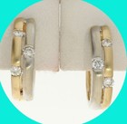 Diamond Huggie Hoop Earrings .18Ct 14K Multi-Tone Gold 9/16” Long